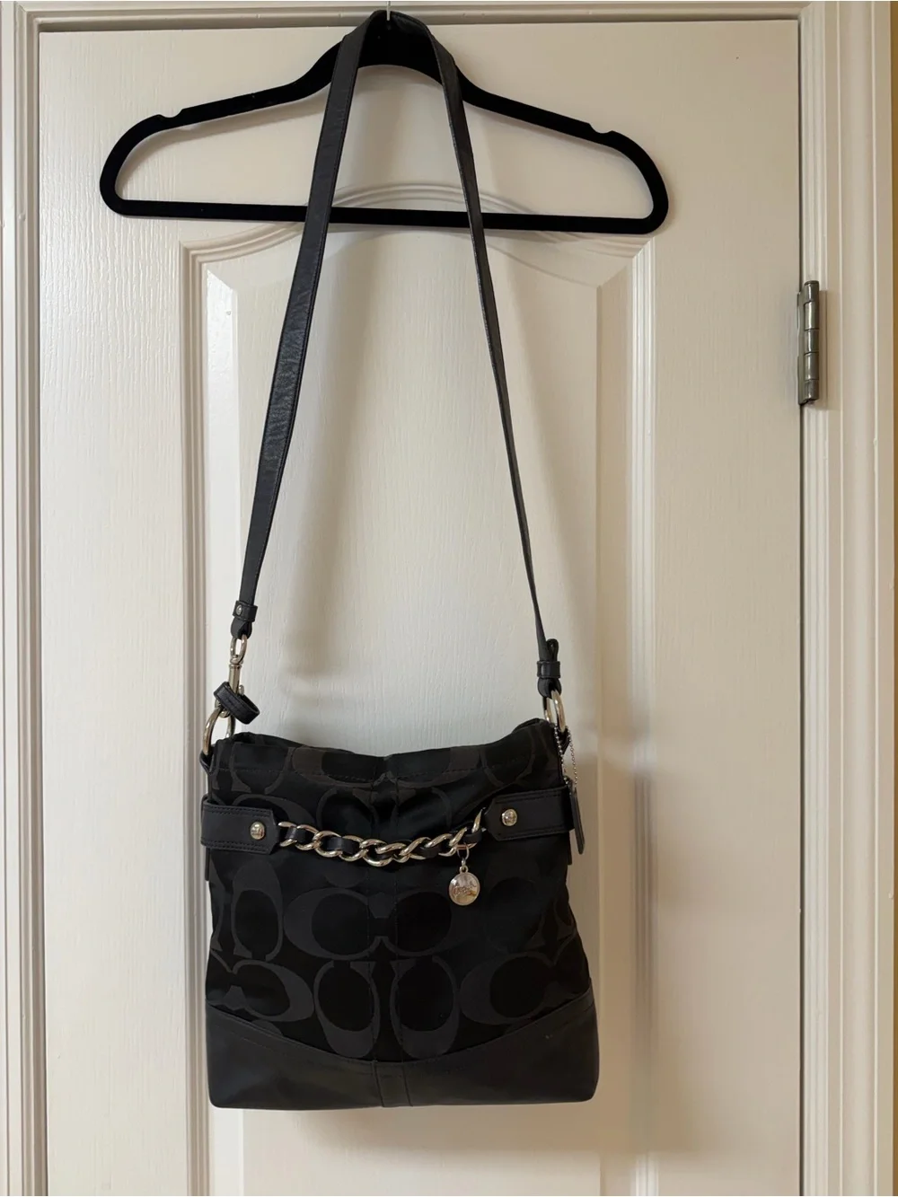 Coach Black Signature Chain-Trim Crossbody Bag
